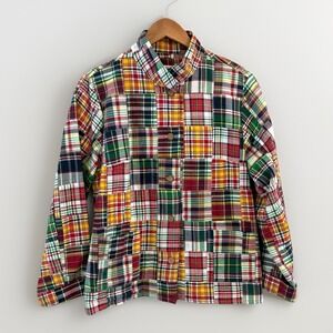 Vintage Orvis Madras Plaid Patchwork Shirt Jacket Womens Size 12 Preppy Academia